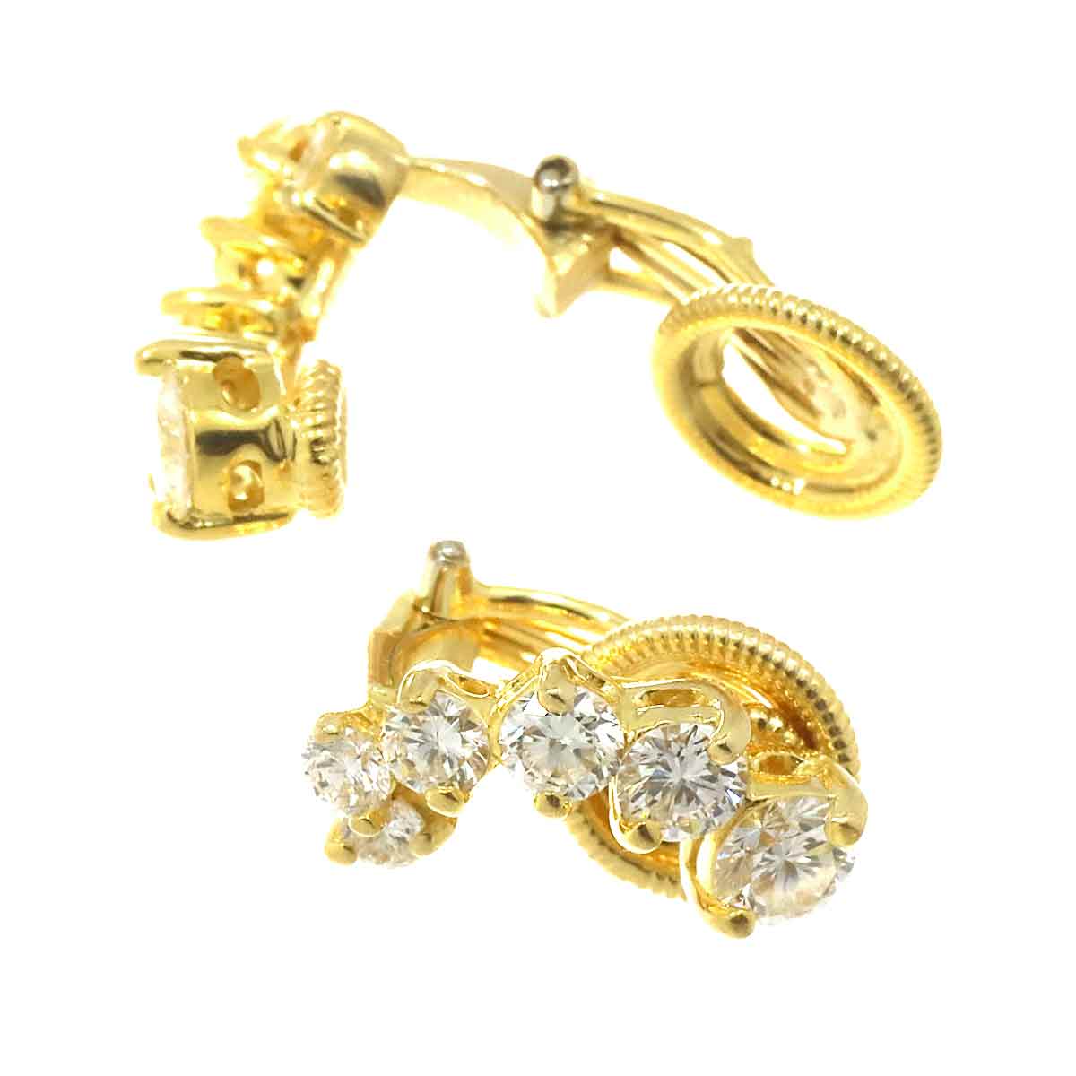 Diamond Earrings Clip on 18K YG Yellow Gold 750