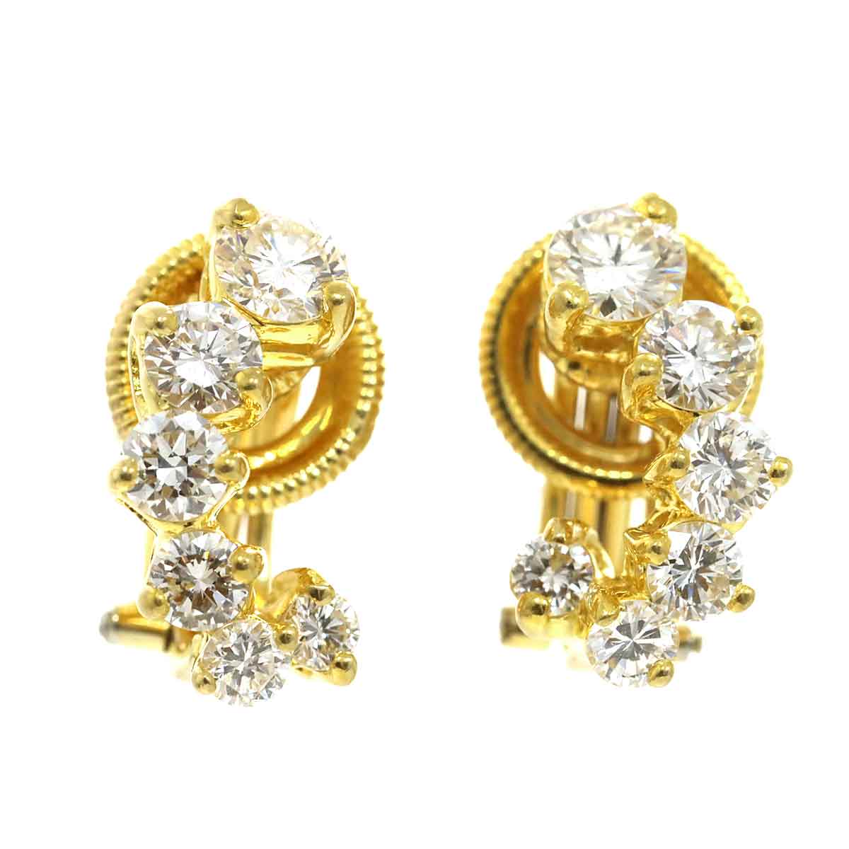 Diamond Earrings Clip on 18K YG Yellow Gold 750