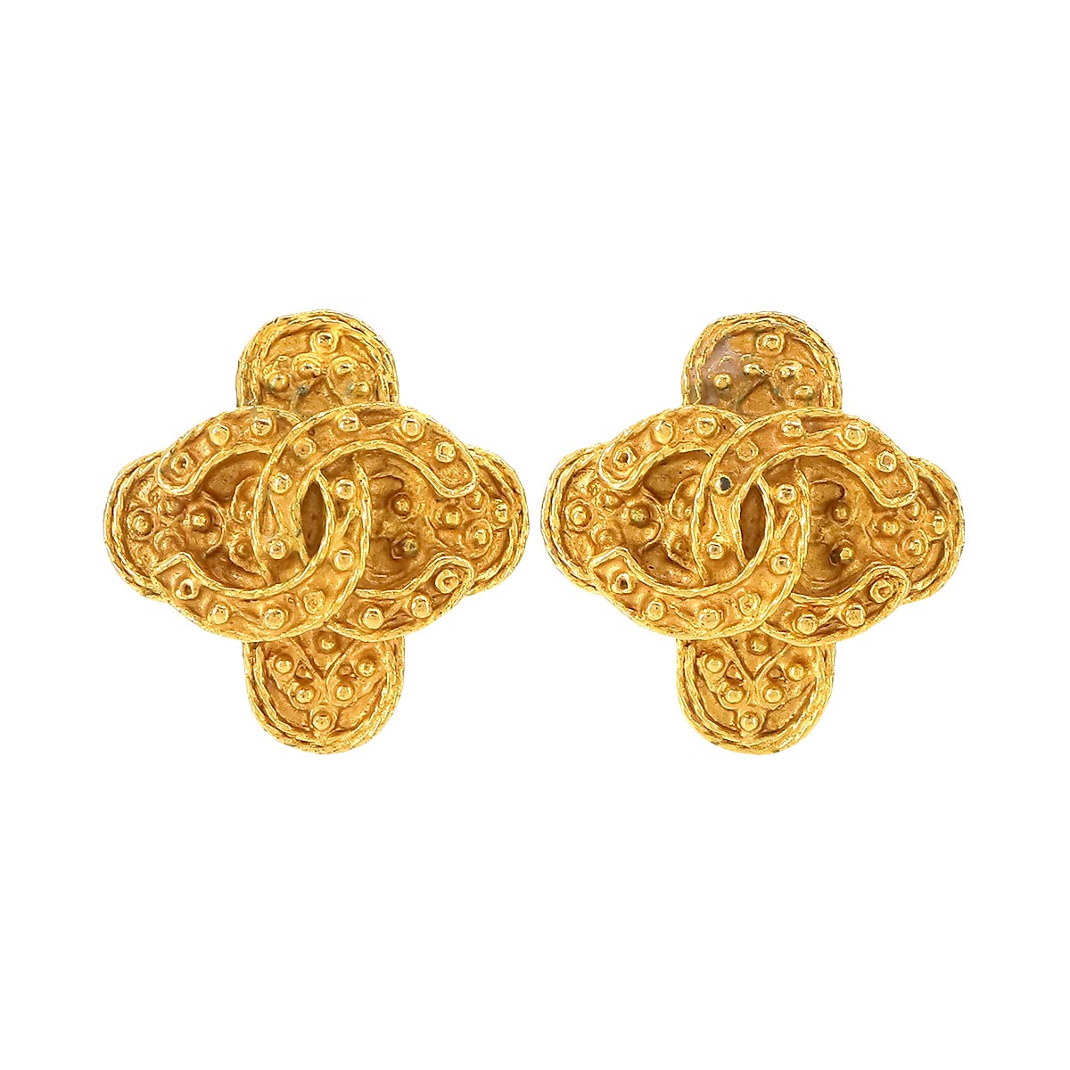 Coco Logos Earrings Gold 94A Accessory Vintage