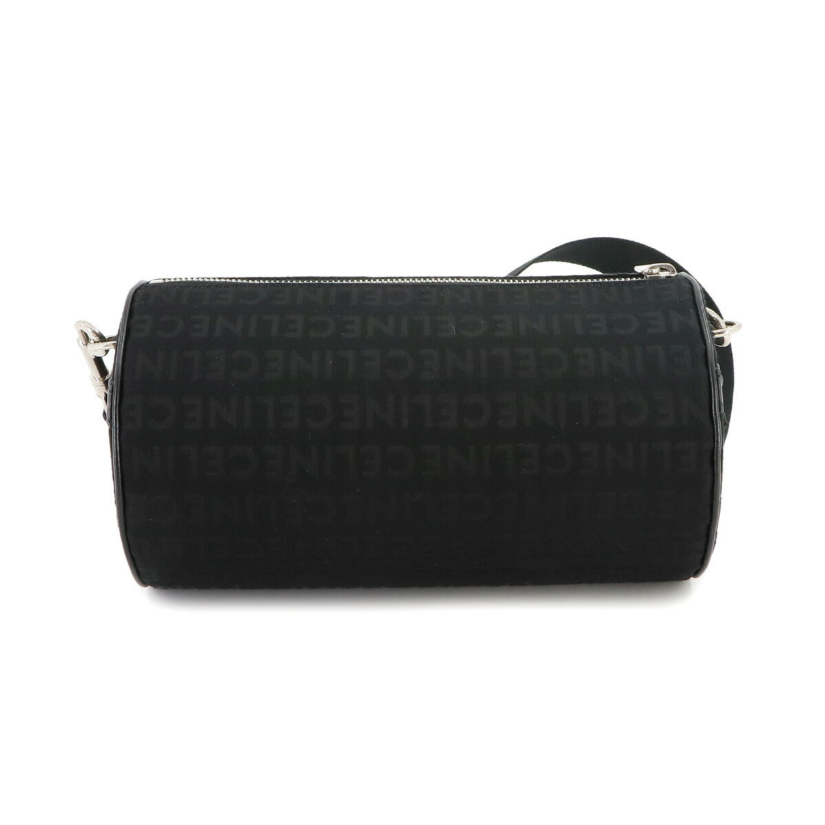 Cylinder Shoulder Bag Canvas Leather Black 11005EKF