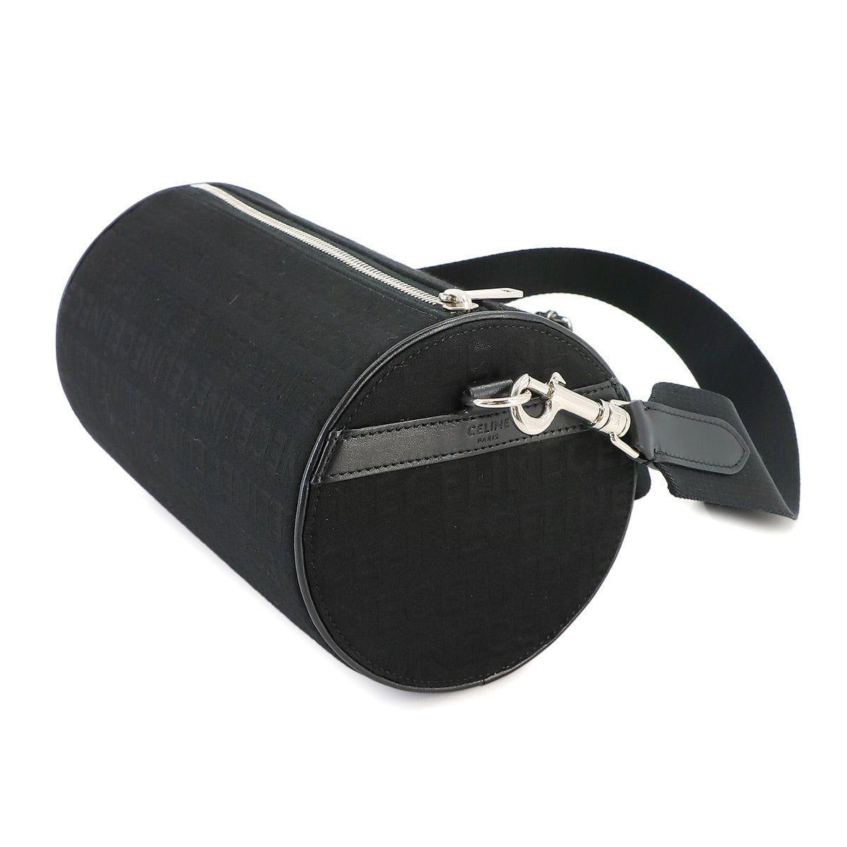 Cylinder Shoulder Bag Canvas Leather Black 11005EKF