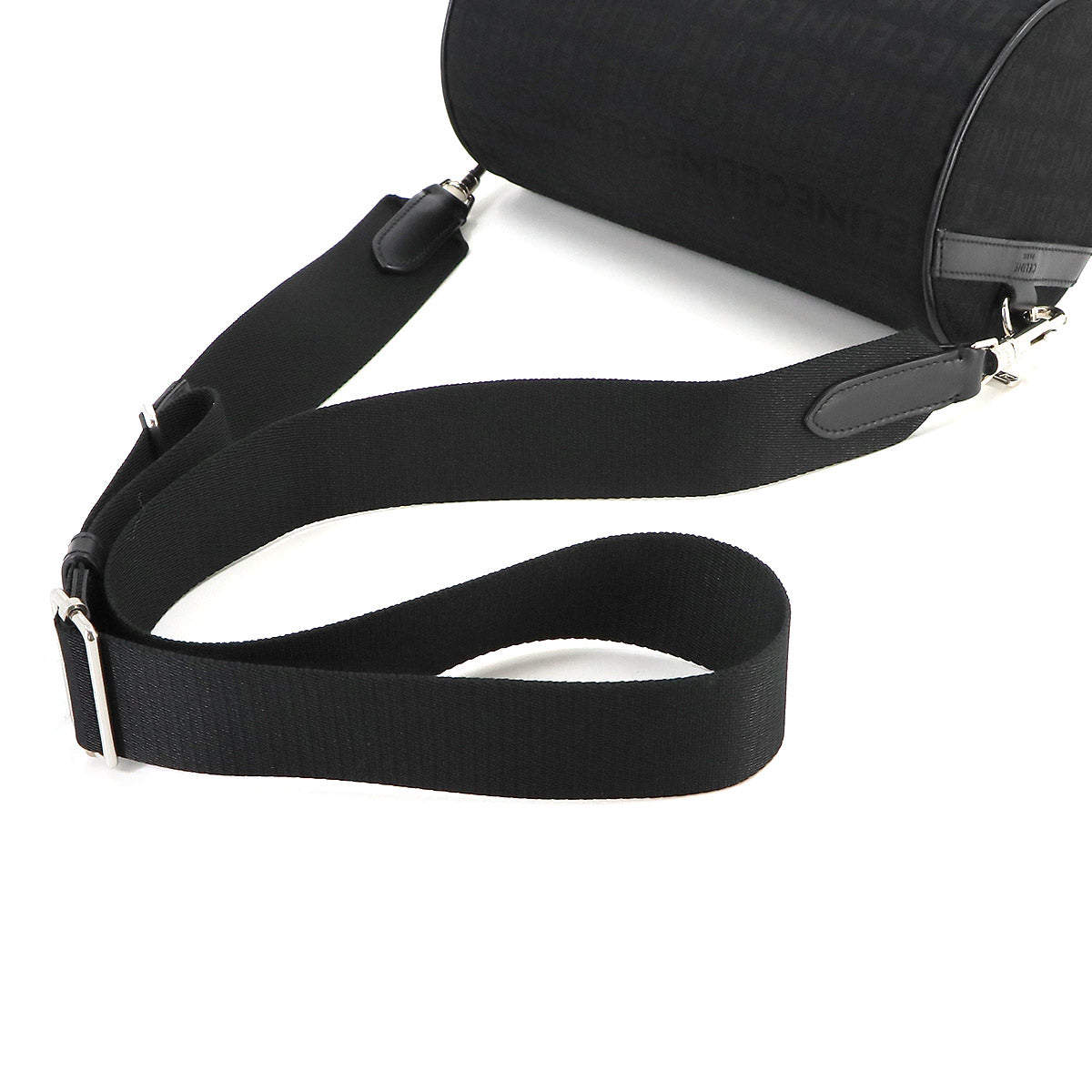 Cylinder Shoulder Bag Canvas Leather Black 11005EKF