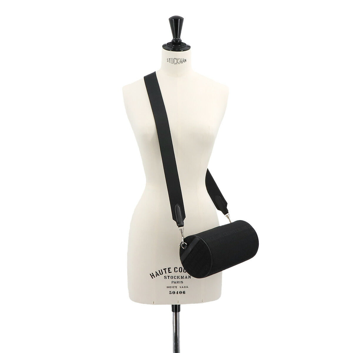 Cylinder Shoulder Bag Canvas Leather Black 11005EKF