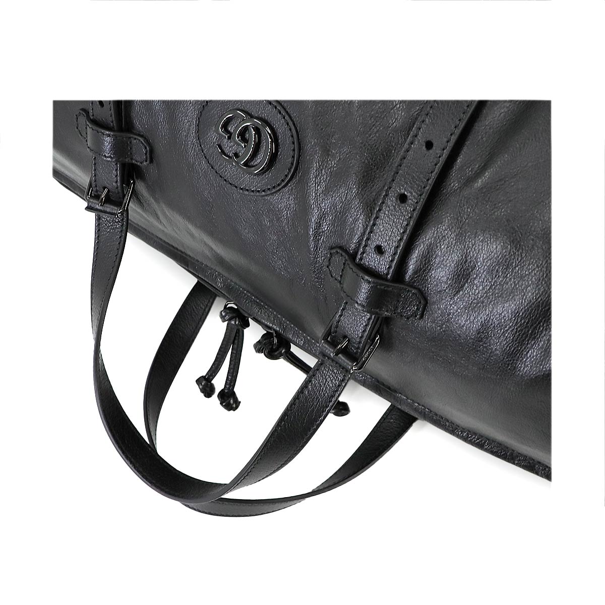 Ophidia Duffel Shoulder Bag Leather Black 725699 Purse