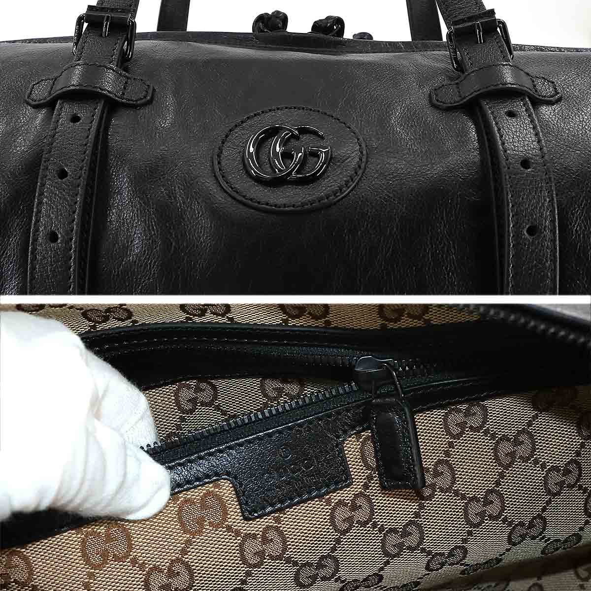 Ophidia Duffel Shoulder Bag Leather Black 725699 Purse