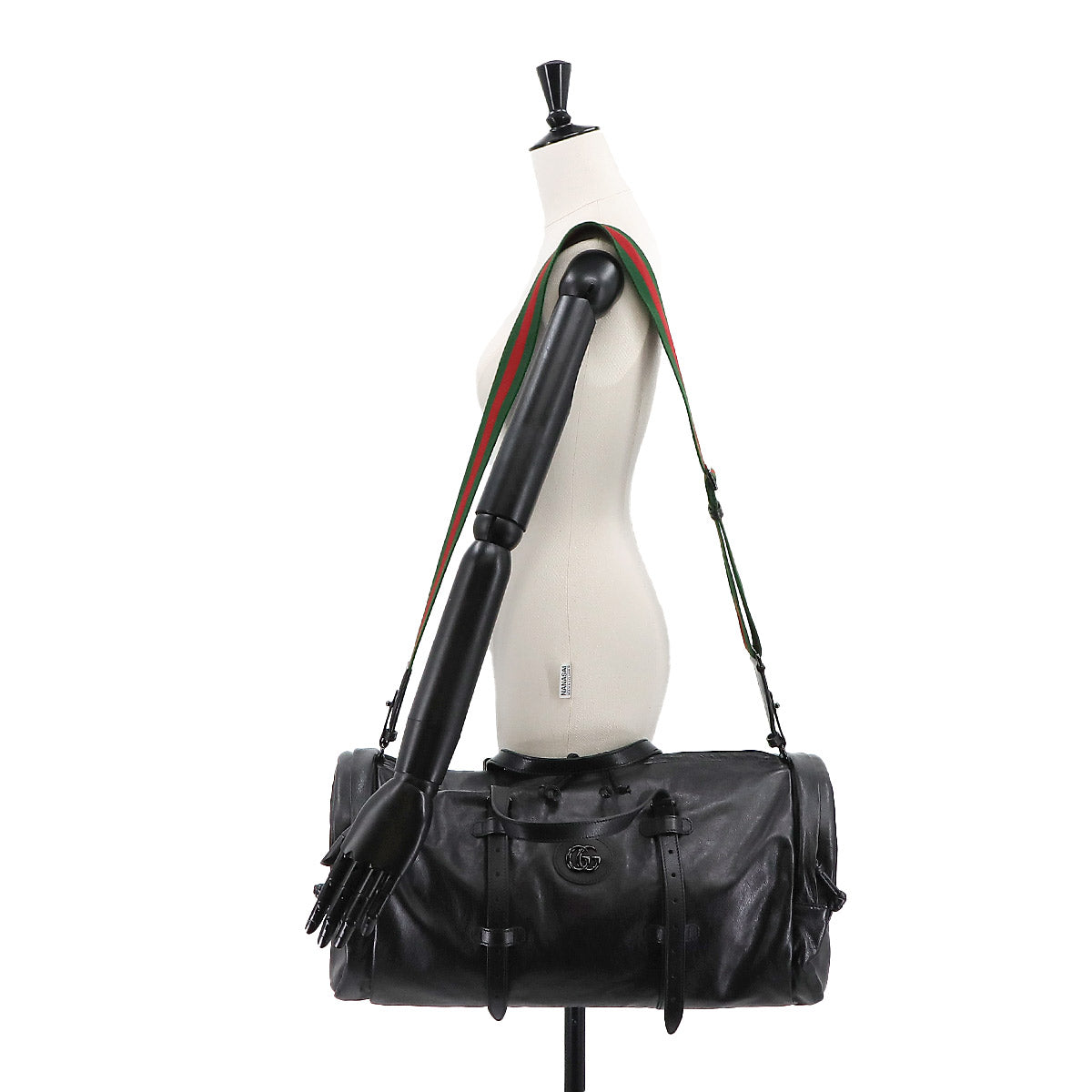 Ophidia Duffel Shoulder Bag Leather Black 725699 Purse