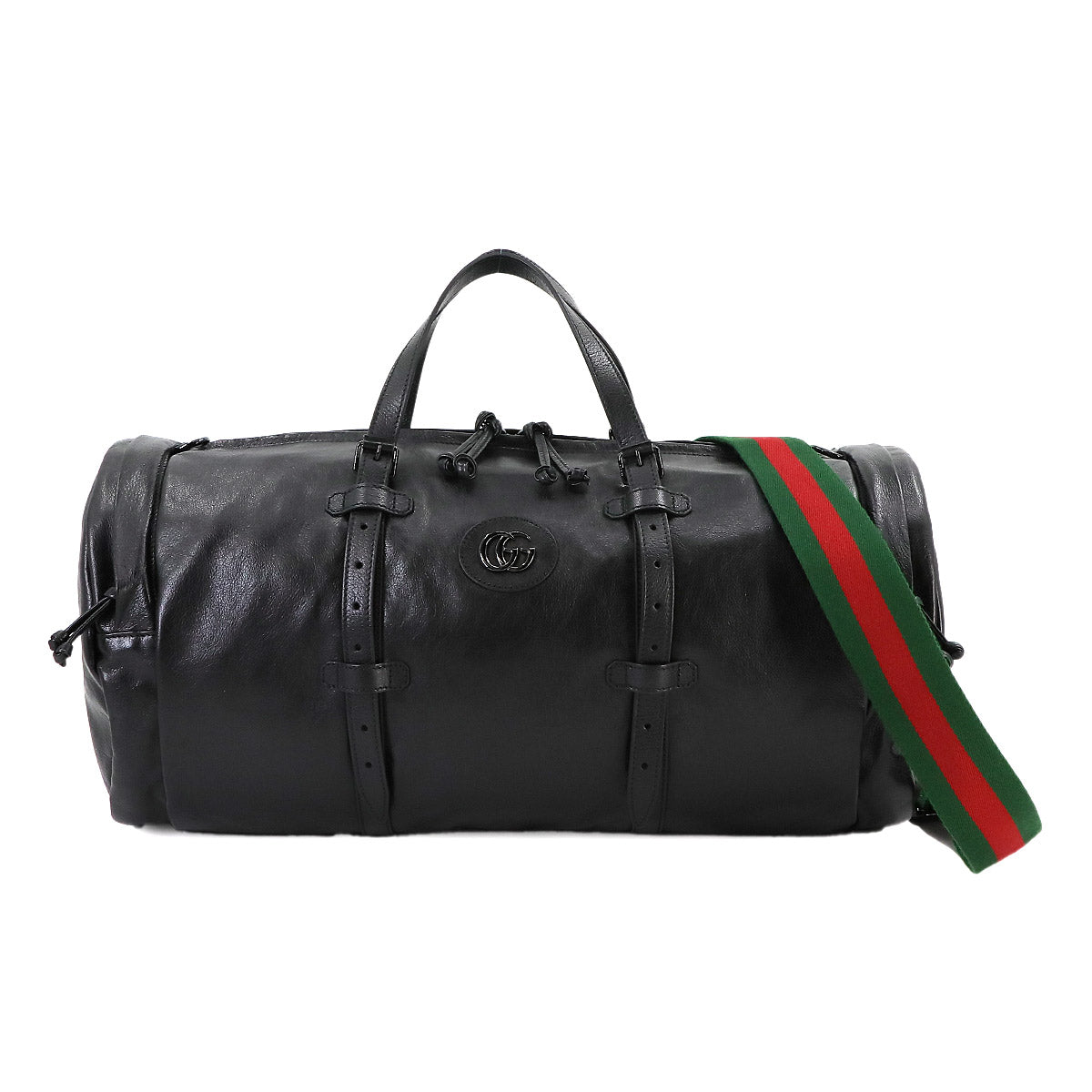 Ophidia Duffel Shoulder Bag Leather Black 725699 Purse