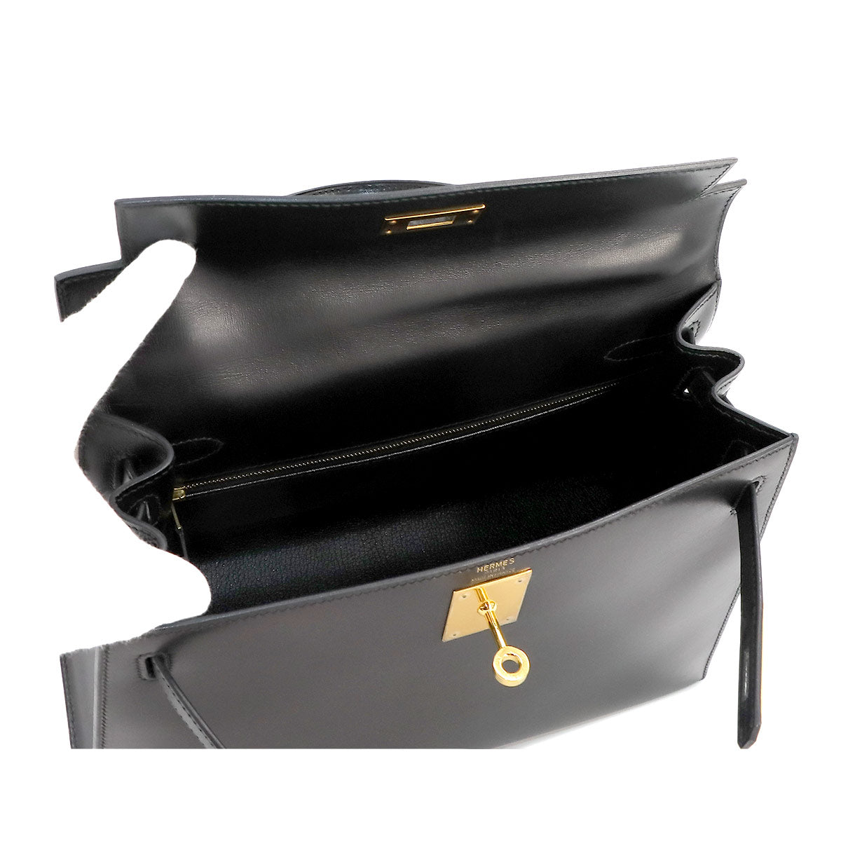 Kelly 28 2way Hand Shoulder Bag Box Calf Leather Black Purse 90236024