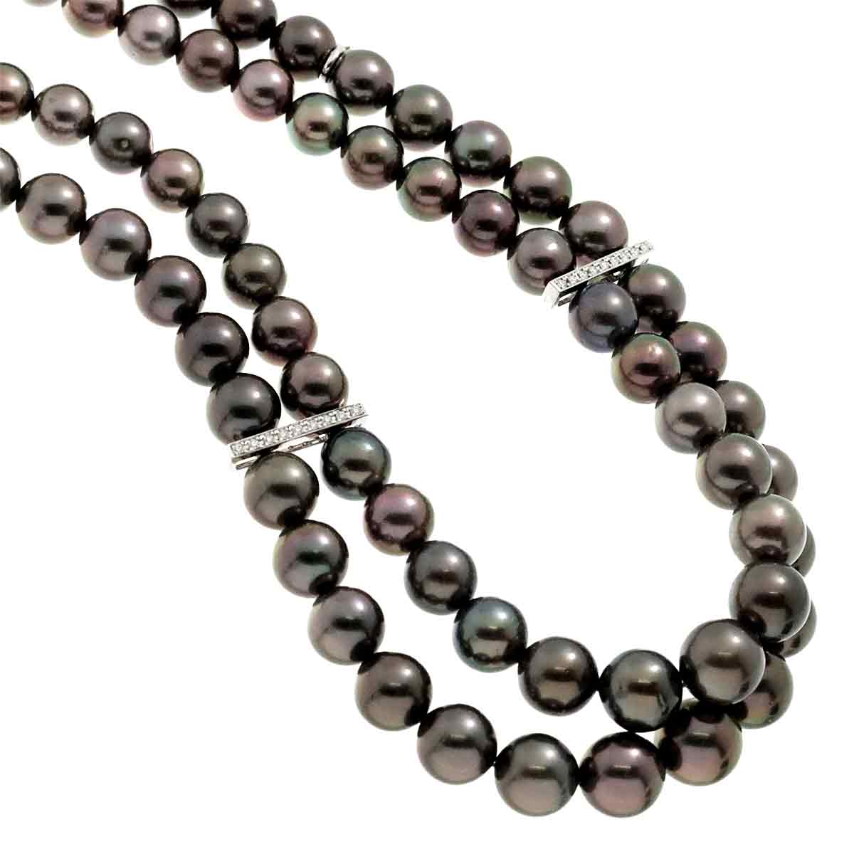 Black Pearl 12.1-8.9mm Sapphire Diamond Necklace 18K WG 750