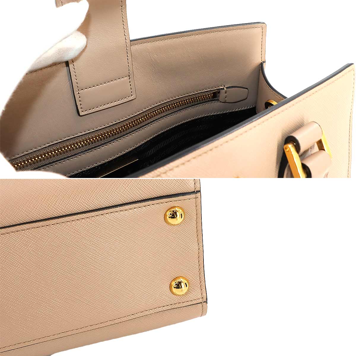 Saffiano 2way Hand Shoulder Bag Leather Beige 1BA227 Purse 90236682