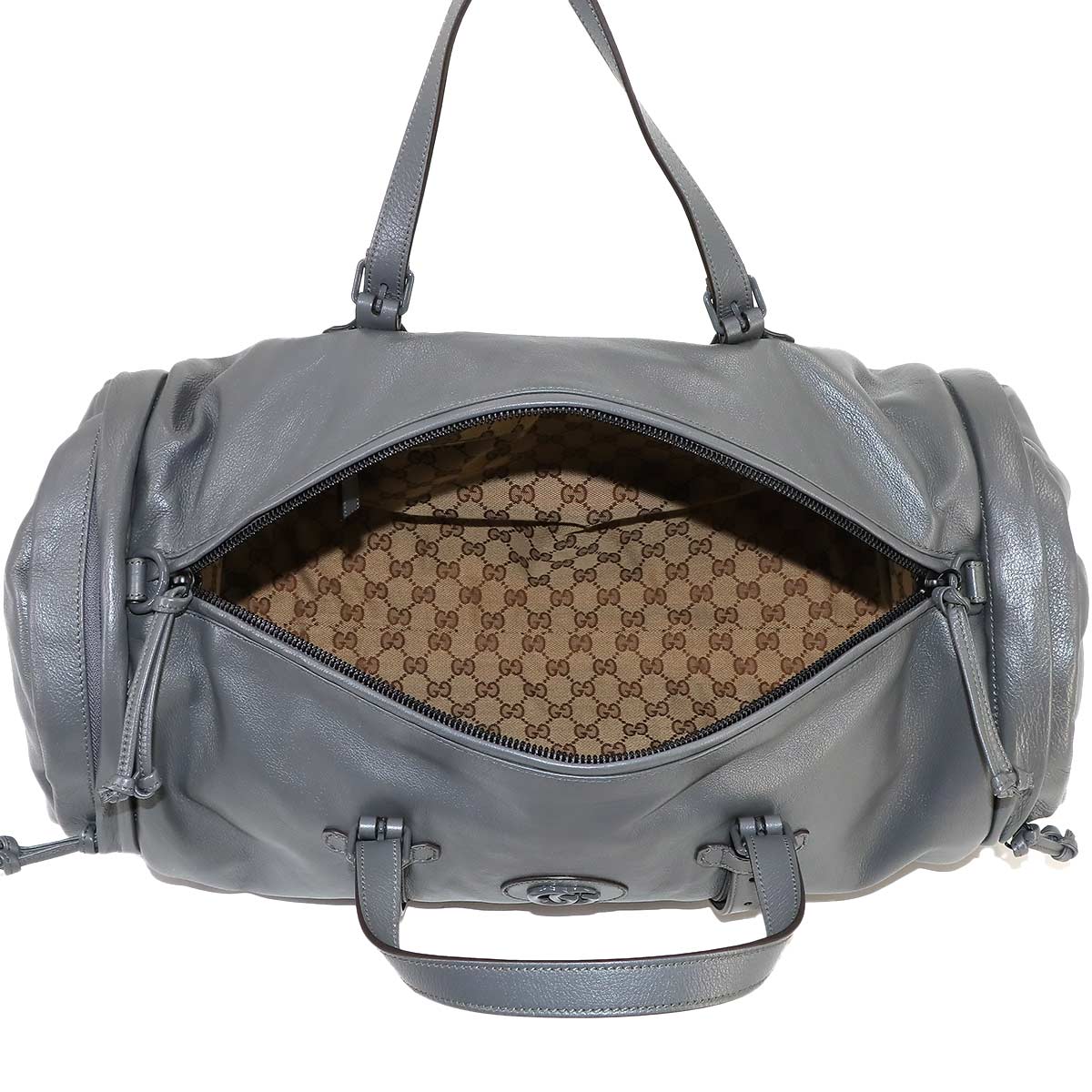 Ophidia Duffel Shoulder Bag Leather Gray 725699 Purse 90239005