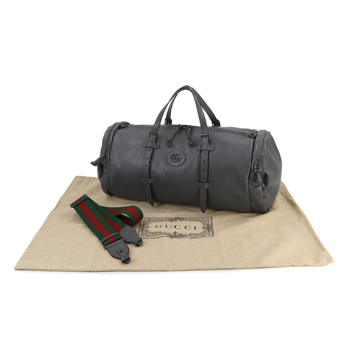 Ophidia Duffel Shoulder Bag Leather Gray 725699 Purse 90239005