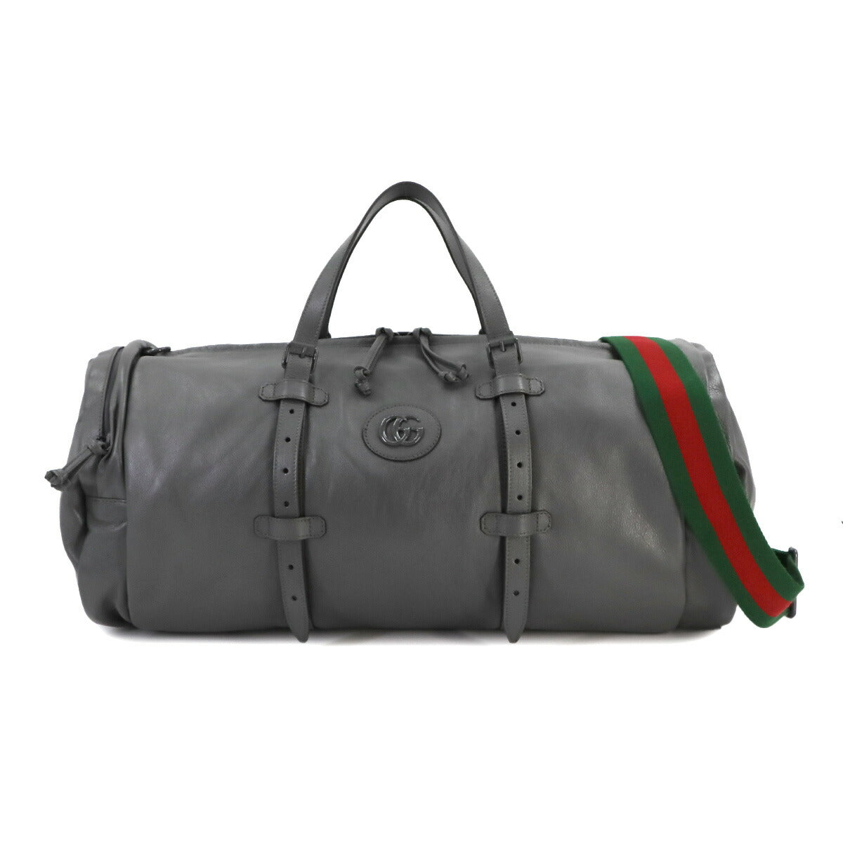 Ophidia Duffel Shoulder Bag Leather Gray 725699 Purse 90239005