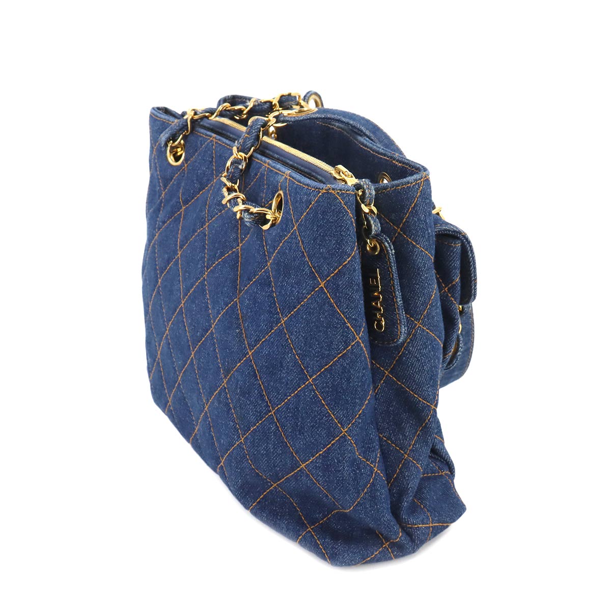 Matelasse Chain Shoulder Bag Denim Blue Vintege