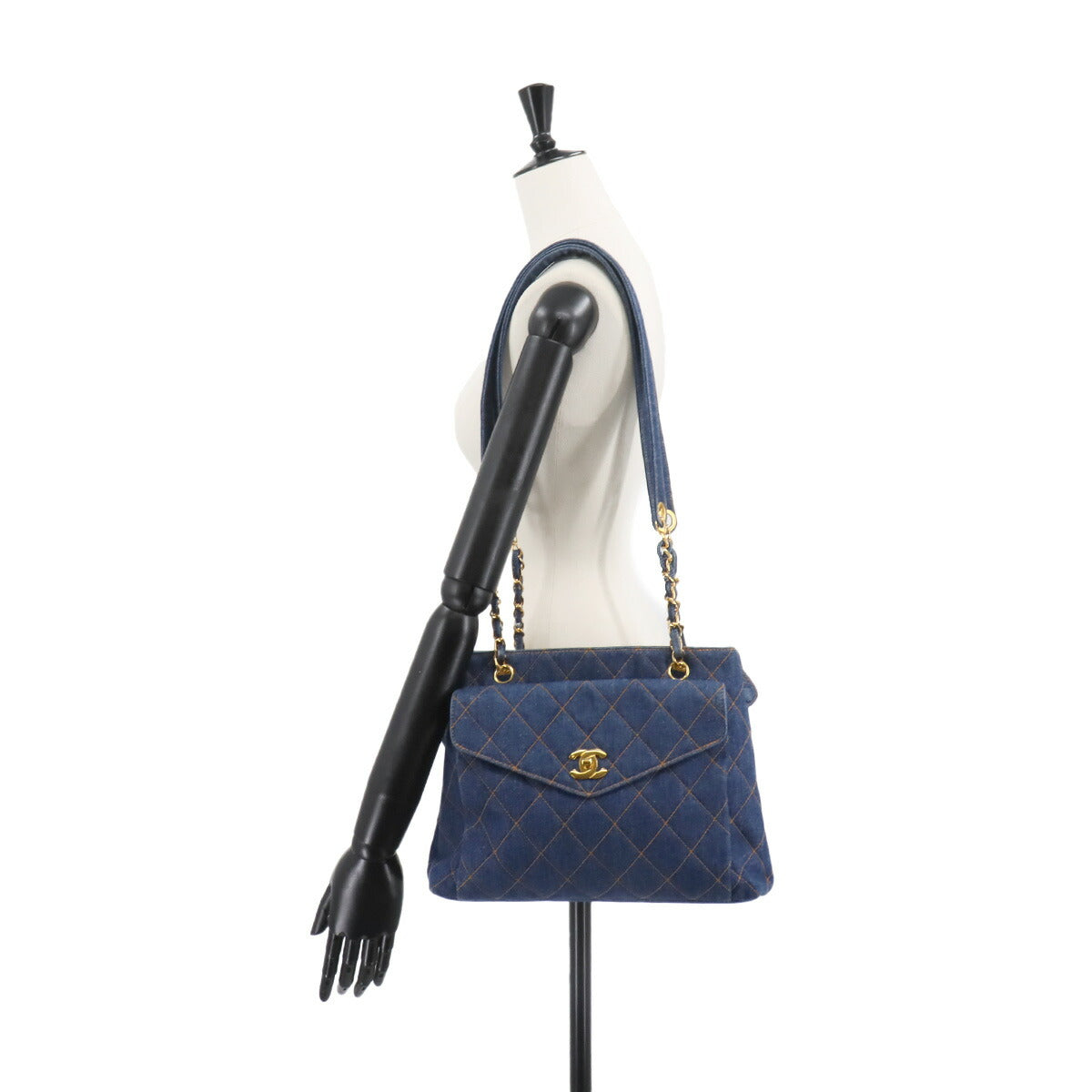 Matelasse Chain Shoulder Bag Denim Blue Vintege