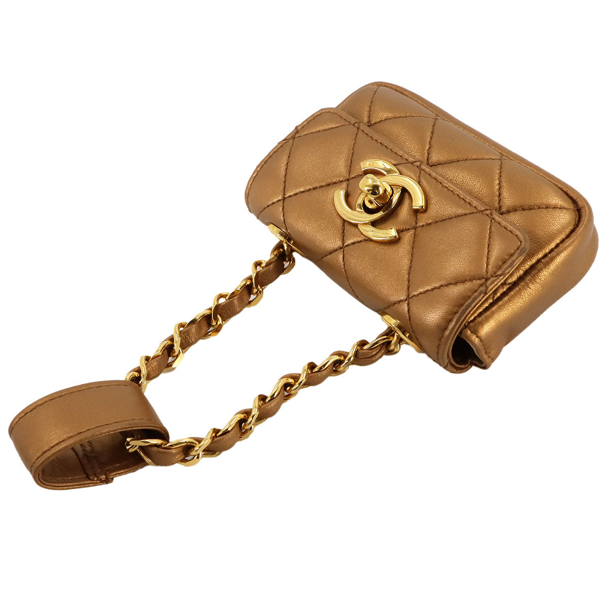 Matelasse Belt Bag Waist Pouch Leather Metallic Brown