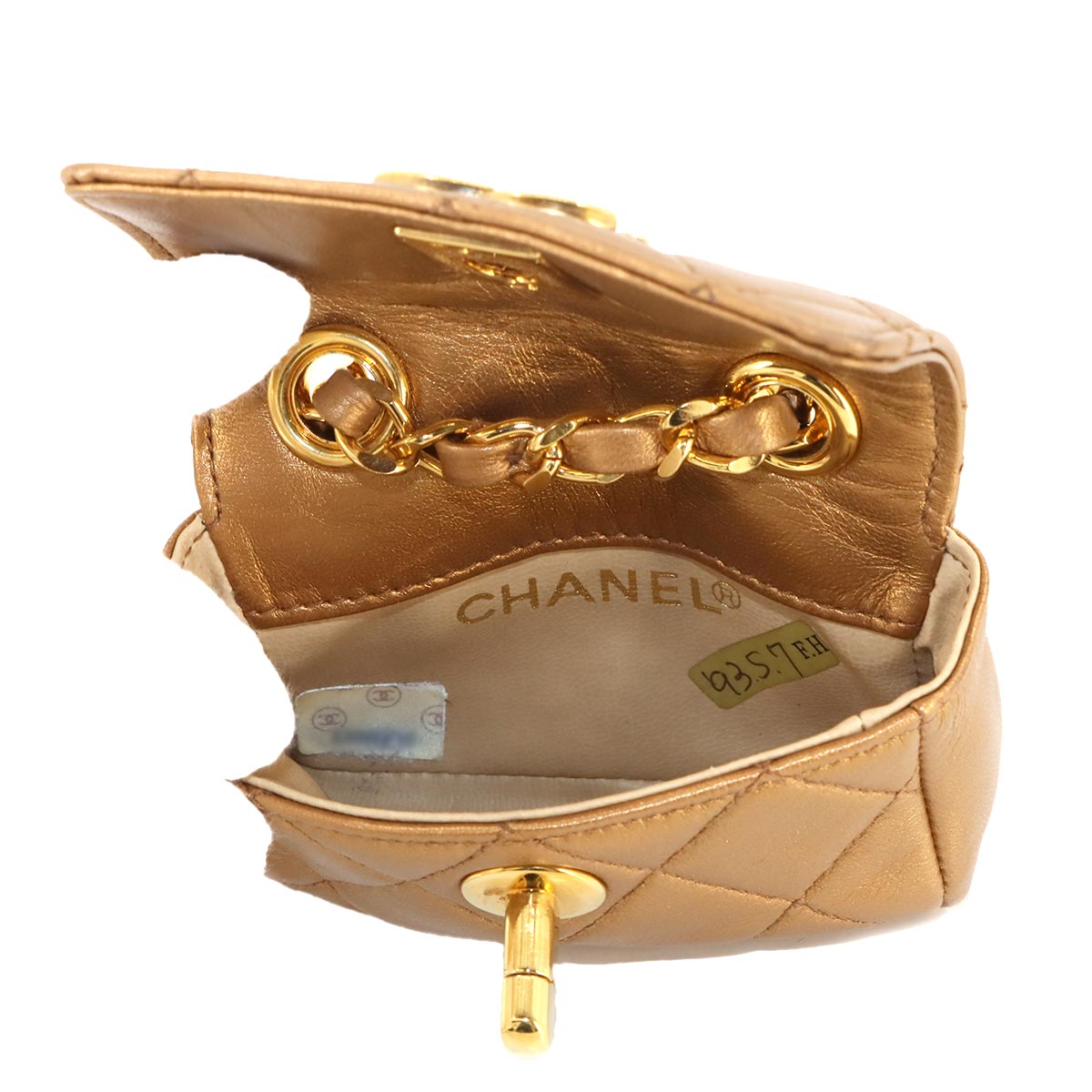 Matelasse Belt Bag Waist Pouch Leather Metallic Brown