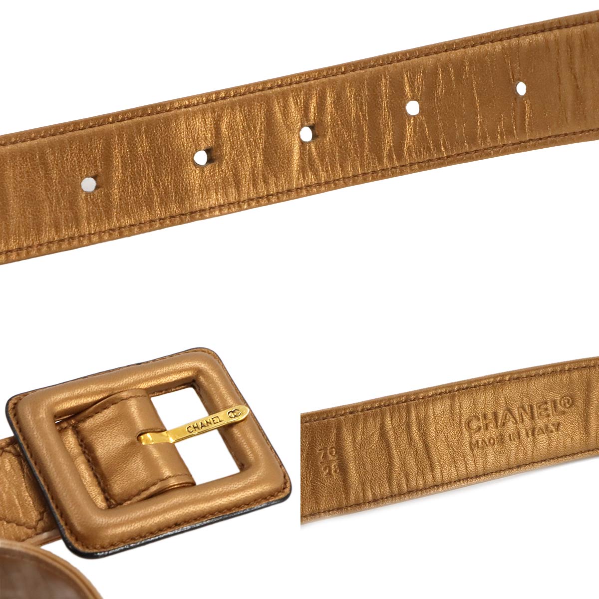 Matelasse Belt Bag Waist Pouch Leather Metallic Brown