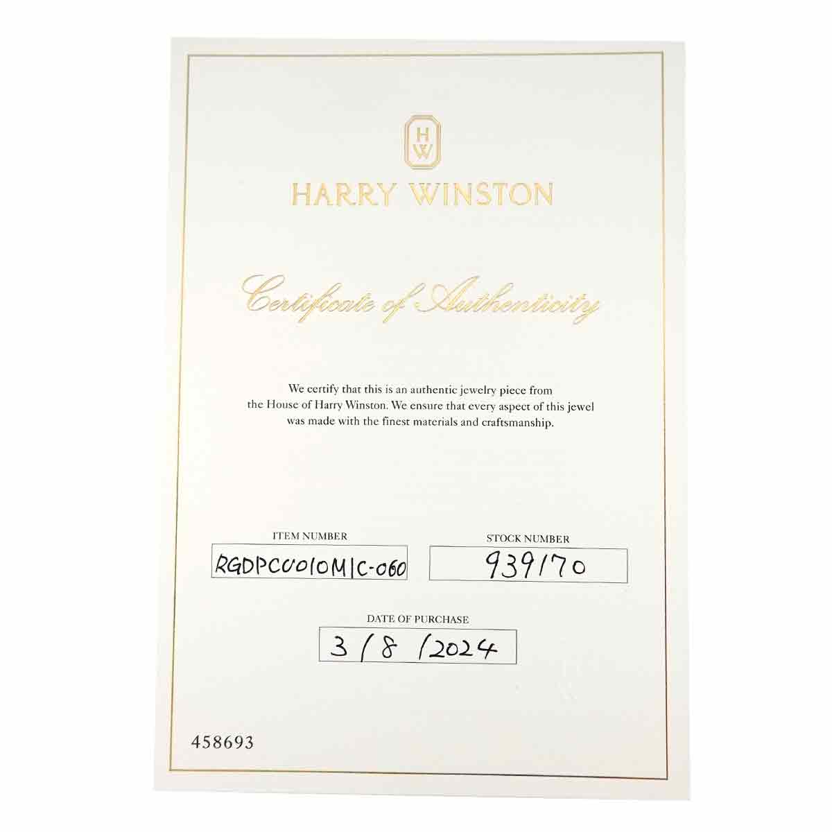 HARRY WINSTON Diamond 1.03ct D/VS1 Ring Pt Size6-6.25(US)