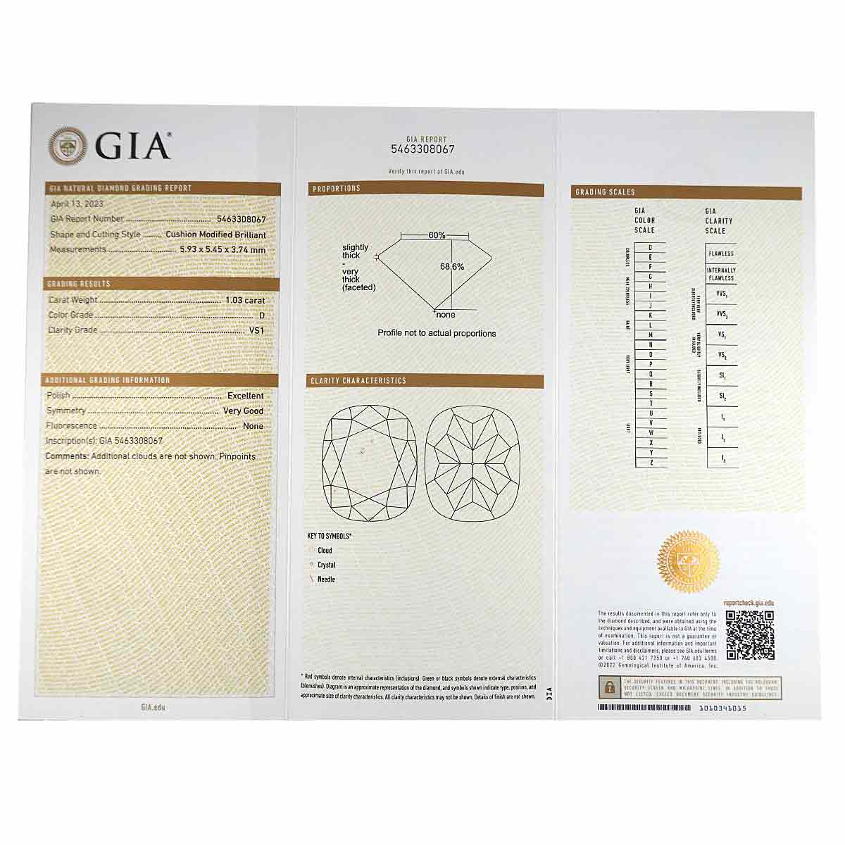 HARRY WINSTON Diamond 1.03ct D/VS1 Ring Pt Size6-6.25(US)