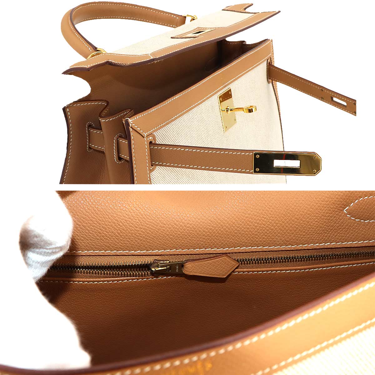 Kelly 32 2way Hand Shoulder Bag Toile H Couchevel Natural Purse 90242088