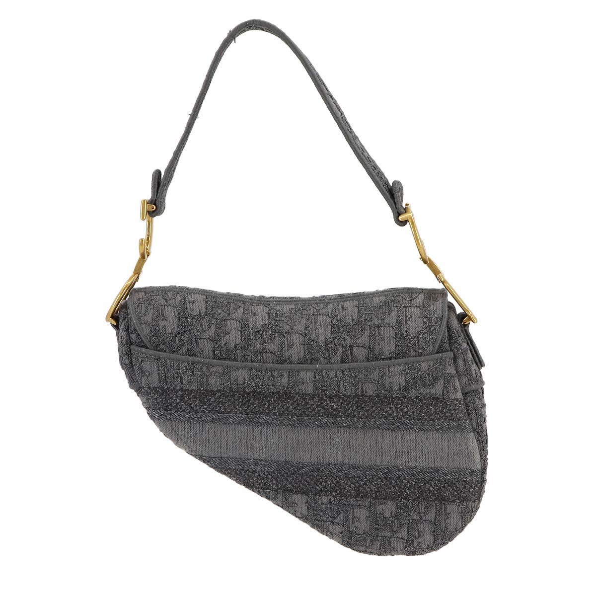 Oblique Saddle Shoulder Bag Canvas Gray Embroidery