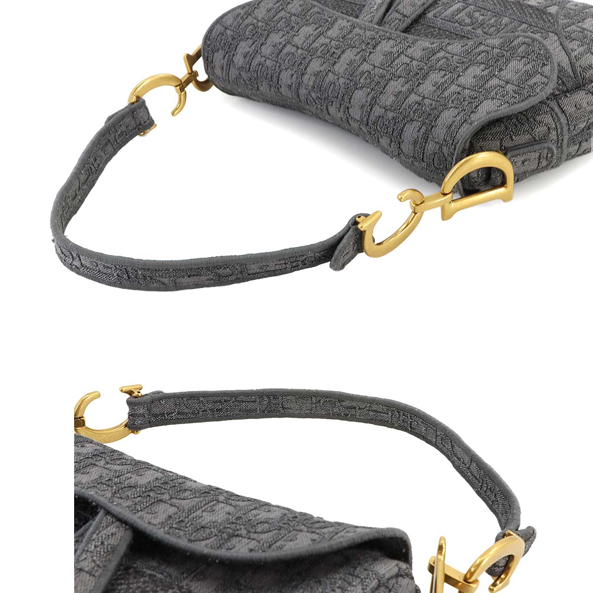 Oblique Saddle Shoulder Bag Canvas Gray Embroidery