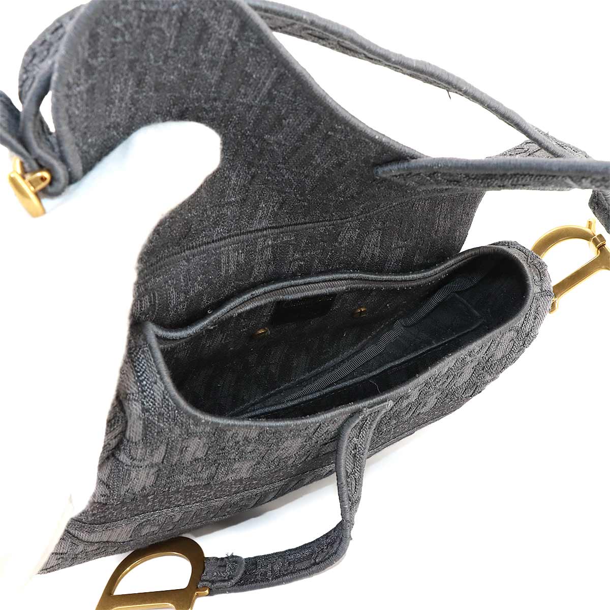 Oblique Saddle Shoulder Bag Canvas Gray Embroidery