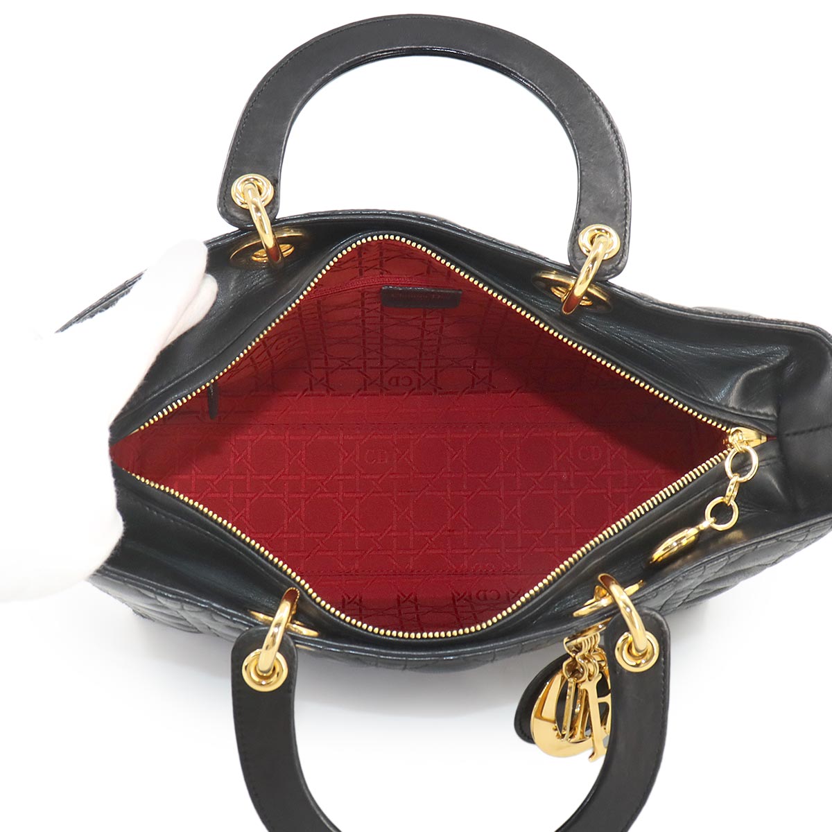 Lady Dior Large 2way Hand Shoulder Bag Leather Black