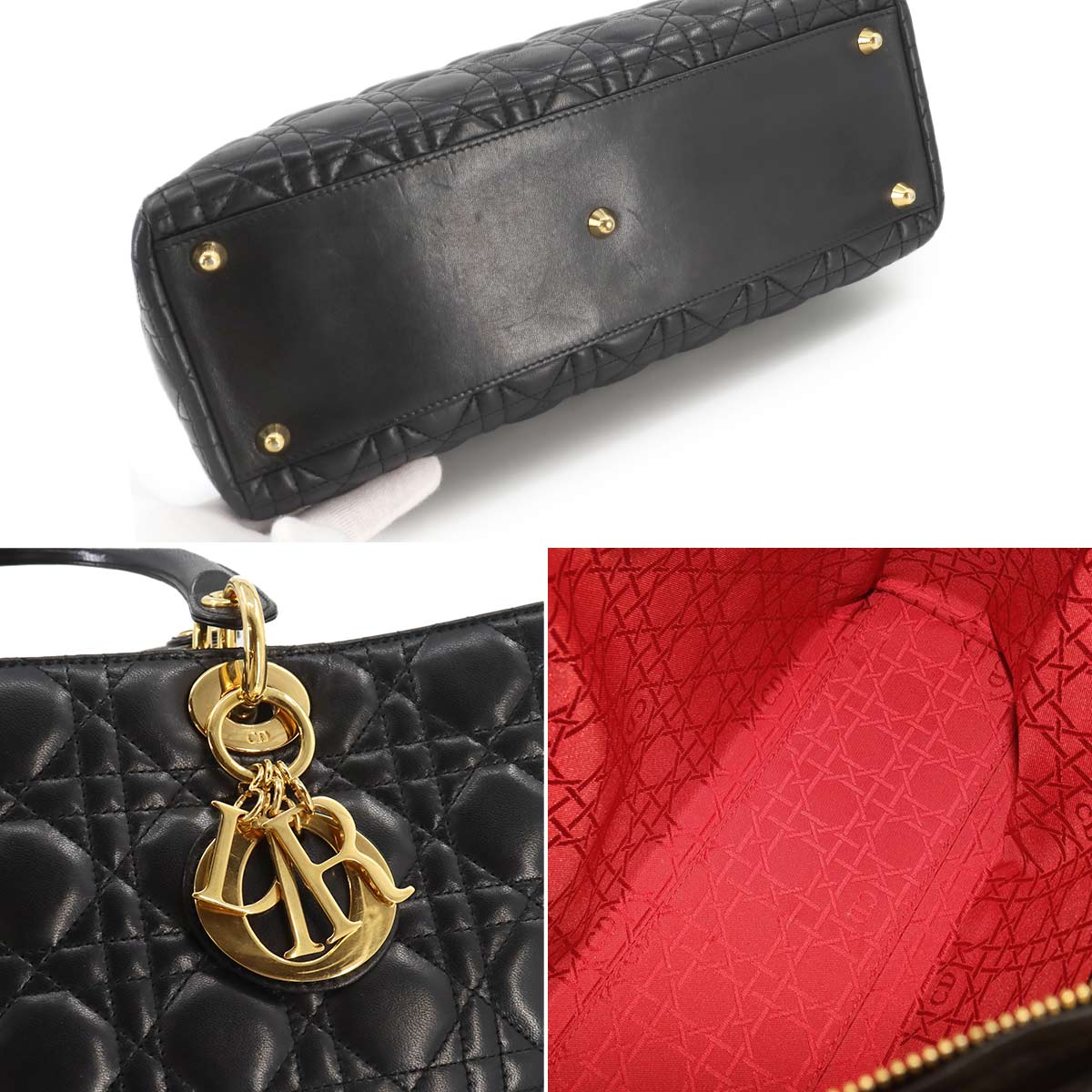 Lady Dior Large 2way Hand Shoulder Bag Leather Black