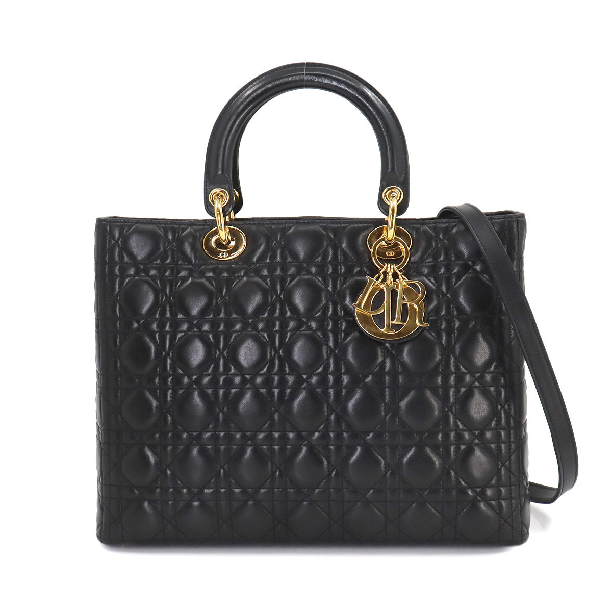 Lady Dior Large 2way Hand Shoulder Bag Leather Black