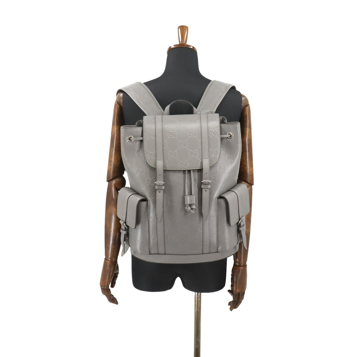 GG Embossed Backpack Leather Grey 625770 Purse