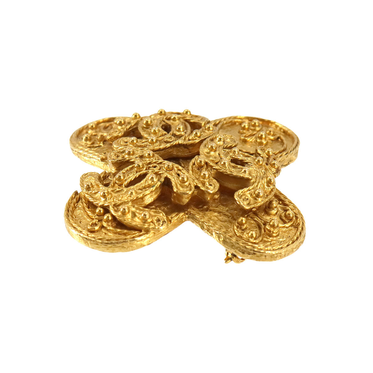 Triple Coco Logos Brooch Gold Accessory 94A Vintage