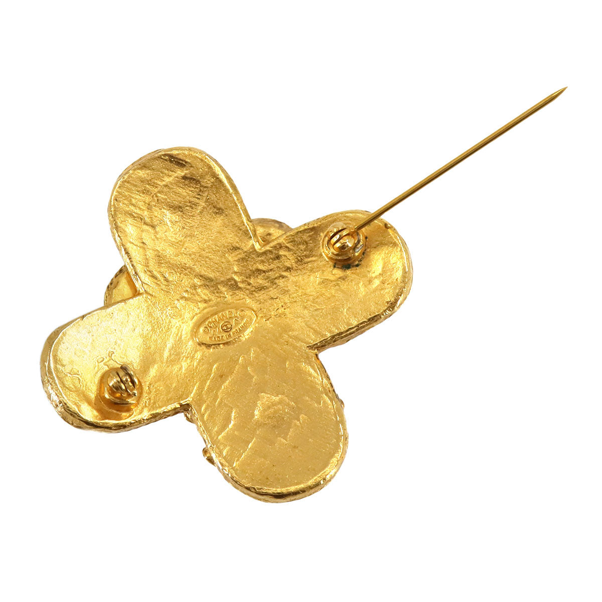 Triple Coco Logos Brooch Gold Accessory 94A Vintage