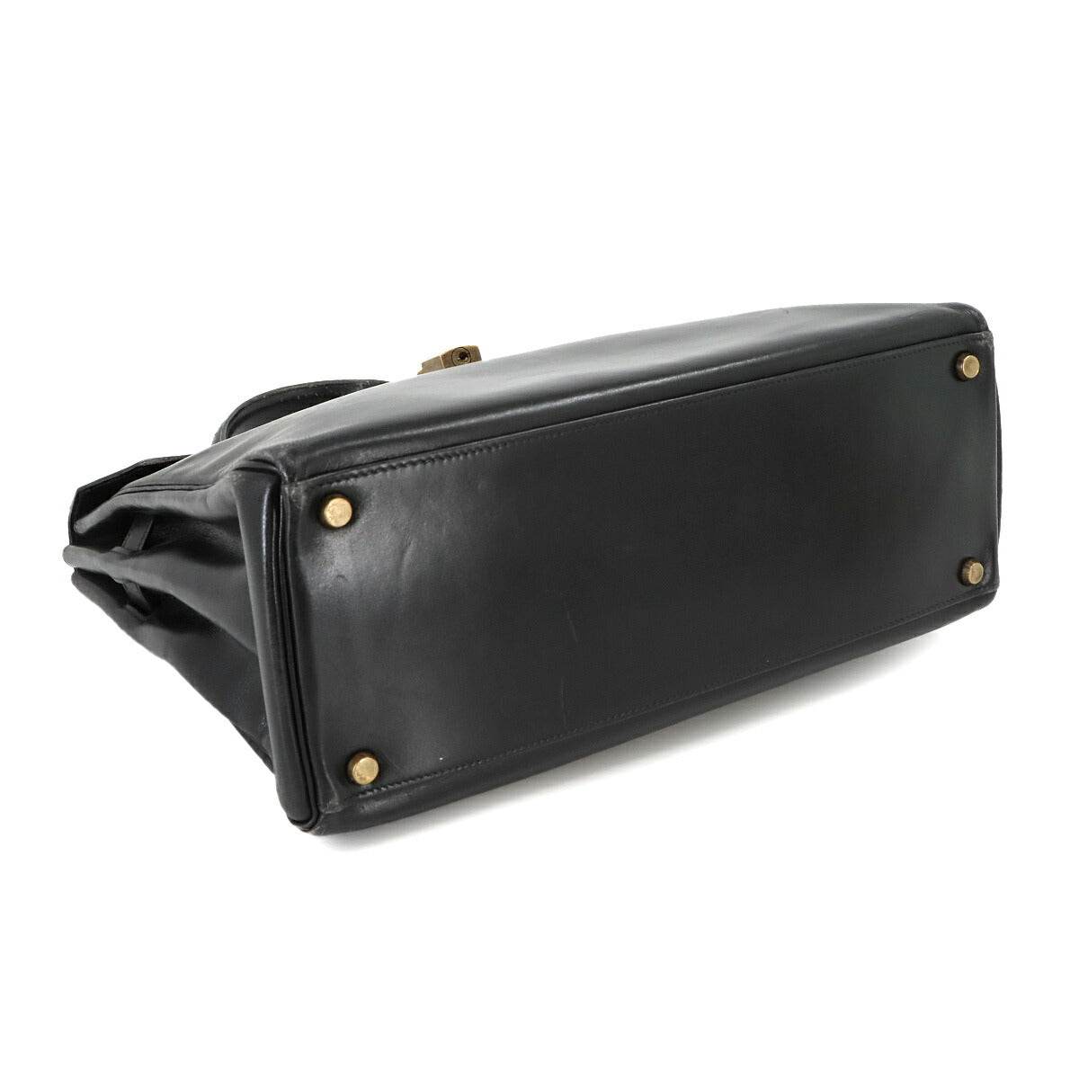 VINTAGE Kelly Monaco Hand Bag Box calf Black Sac a Courroies 90245232