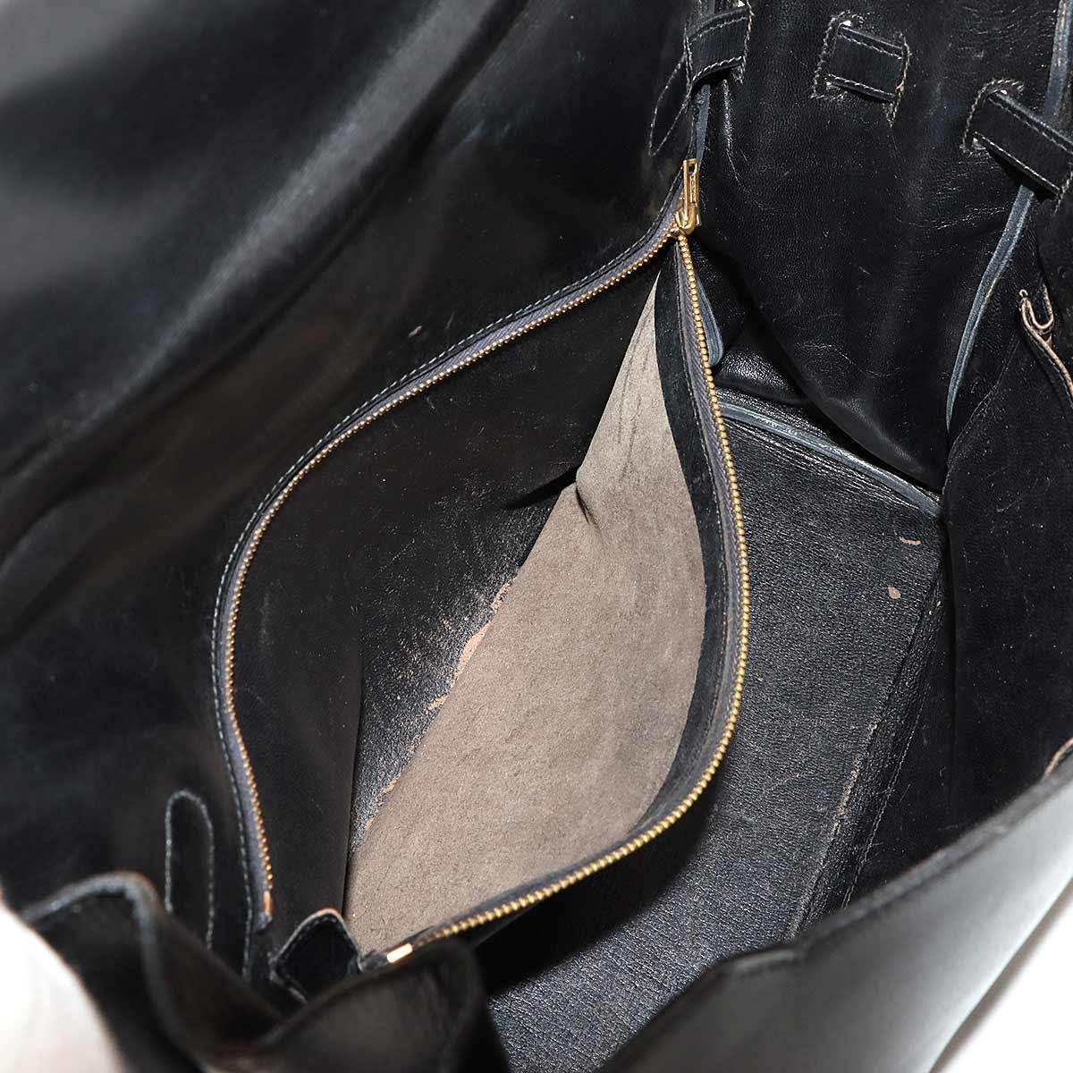 VINTAGE Kelly Monaco Hand Bag Box calf Black Sac a Courroies 90245232