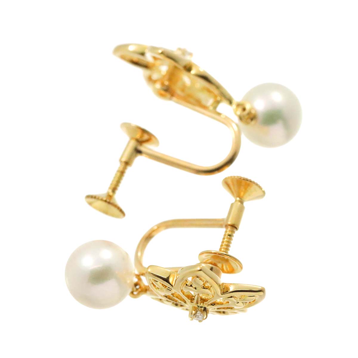 MIKIMOTO Akoya Pearl 7.5mm Diamond Earrings 18K YG 750