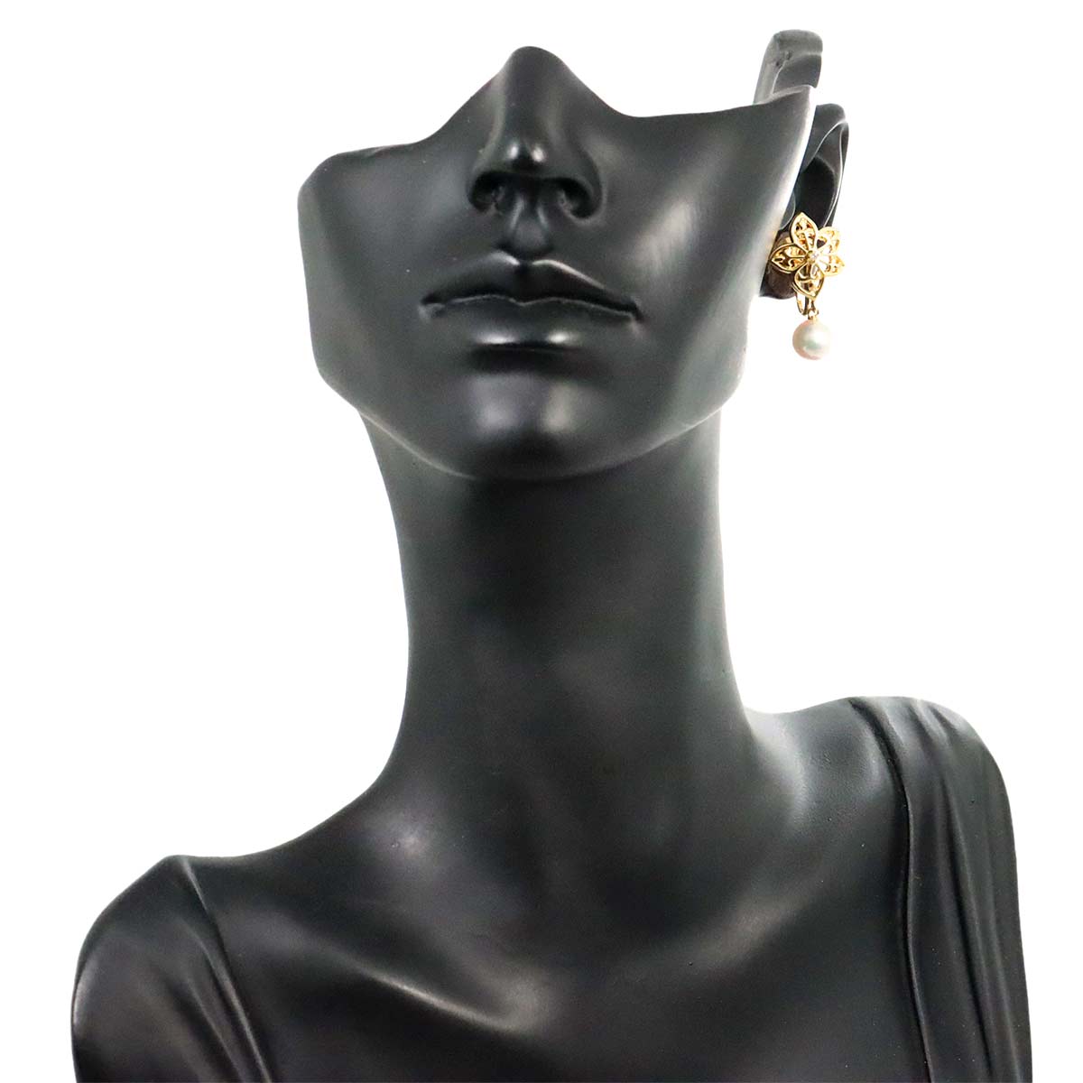 MIKIMOTO Akoya Pearl 7.5mm Diamond Earrings 18K YG 750