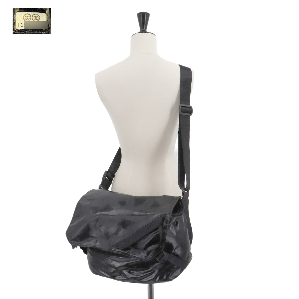 Sports Line Shoulder Bag PVC Nylon Black Coco Logos Purse