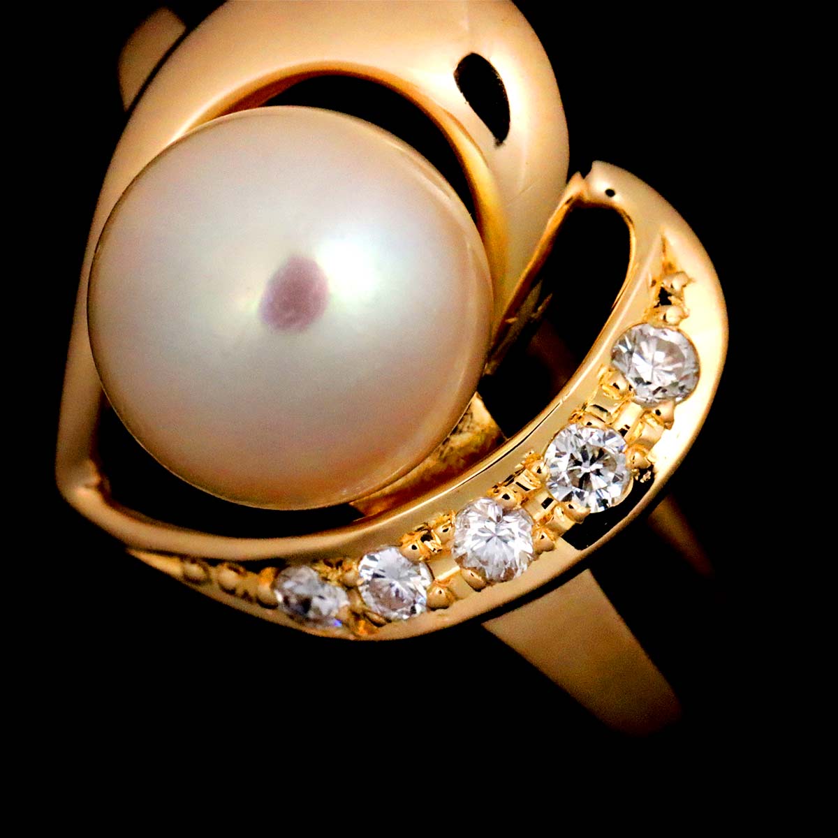 TASAKI Akoya Pearl Diamond Ring 18K PG 750 Size4.75-5(US)