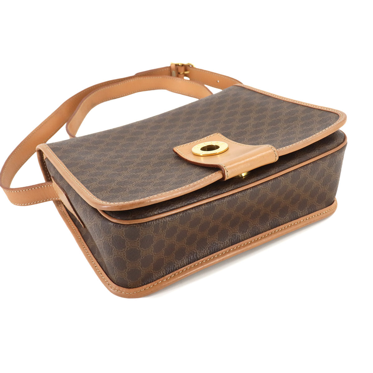 Macadam Shoulder Bag Leather PVC Brown Circle Logos Vintage