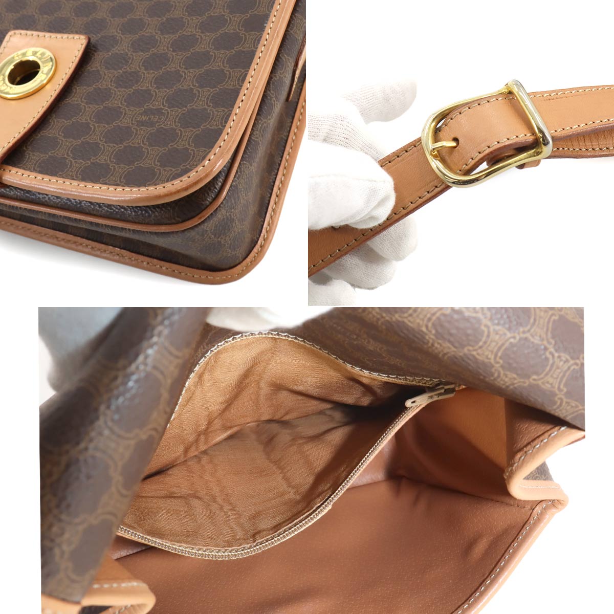 Macadam Shoulder Bag Leather PVC Brown Circle Logos Vintage