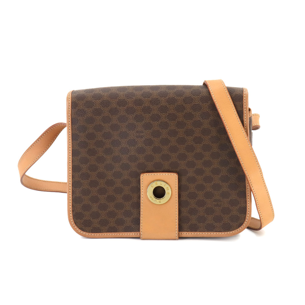 Macadam Shoulder Bag Leather PVC Brown Circle Logos Vintage