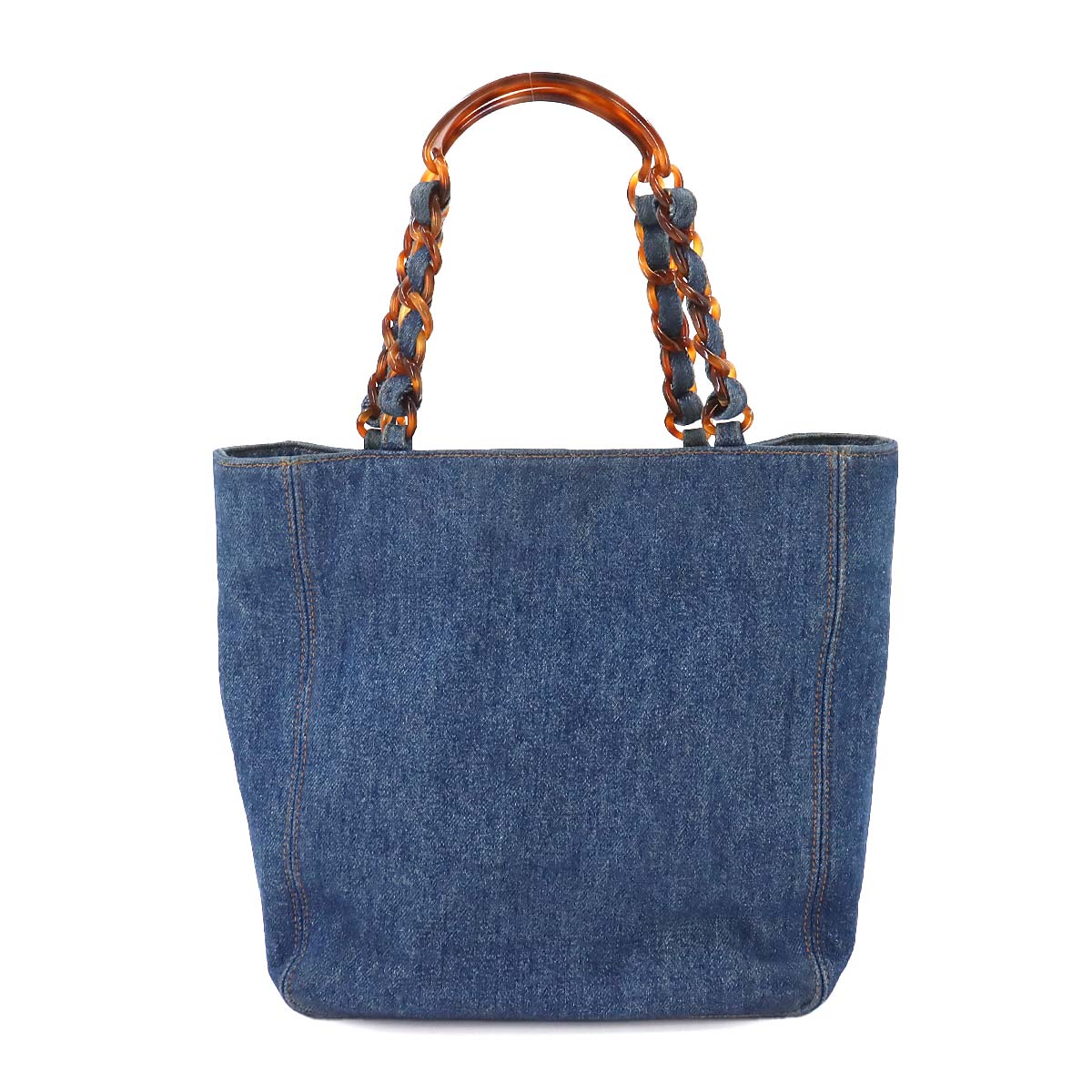 Plastic Chain Tote Bag Denim Blue Vintage Purse CC Coco Logos