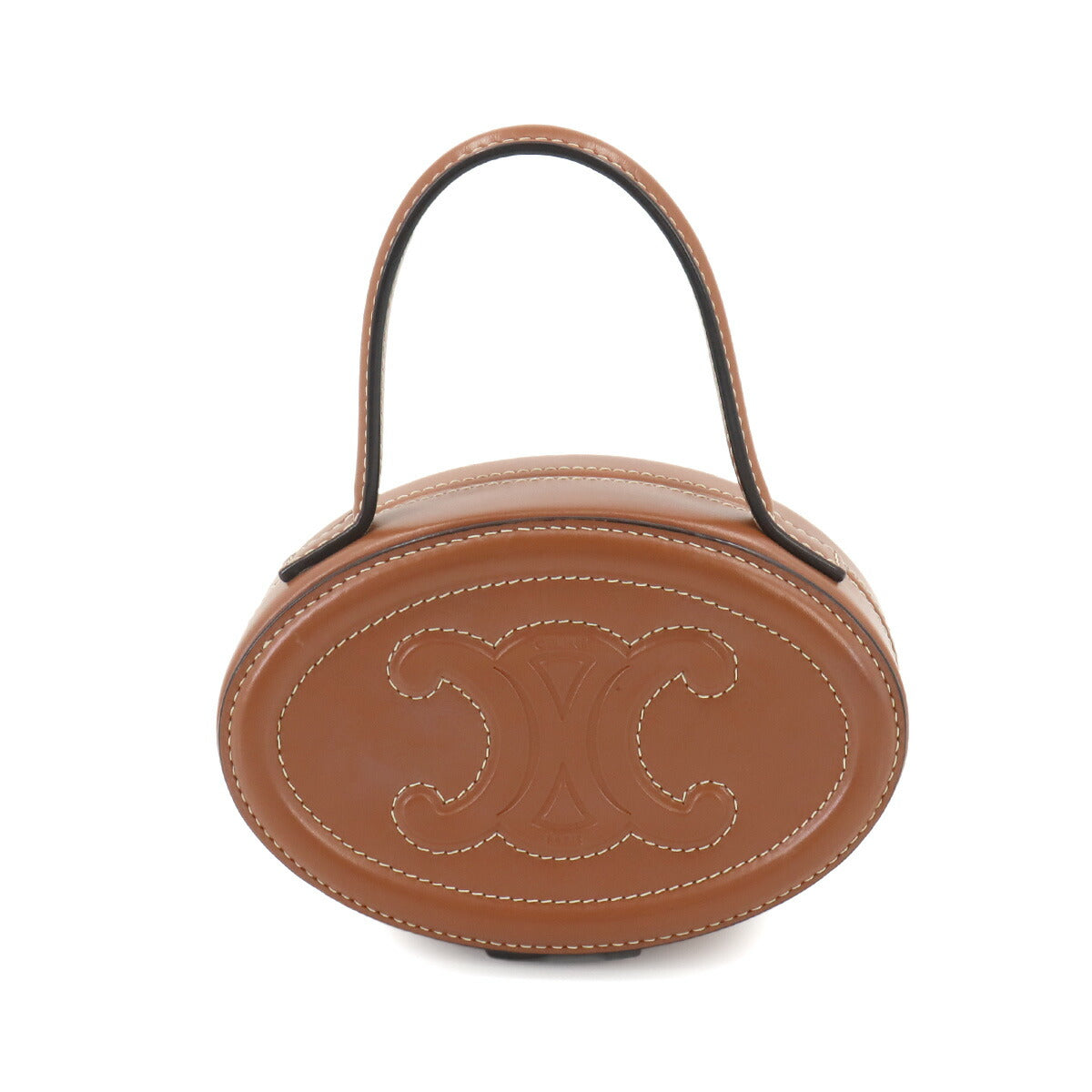 Oval Minaudiere Cuir Triomphe Hand Bag Leather Tan 198613