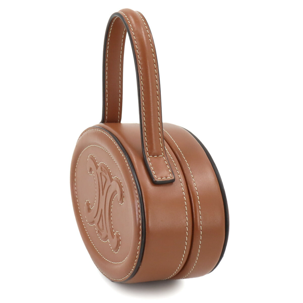 Oval Minaudiere Cuir Triomphe Hand Bag Leather Tan 198613