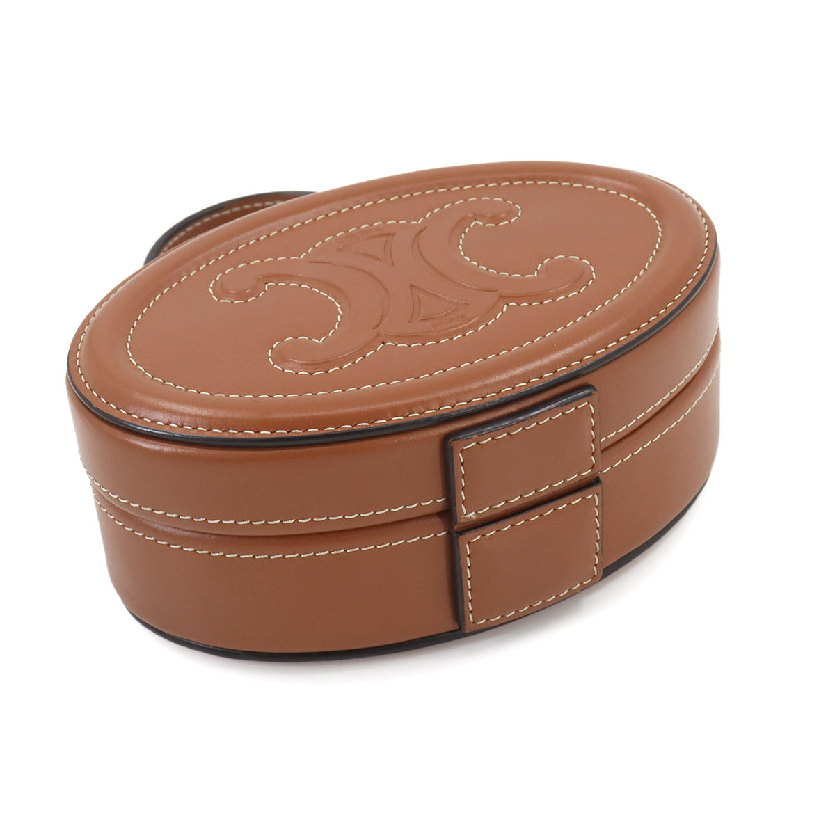 Oval Minaudiere Cuir Triomphe Hand Bag Leather Tan 198613
