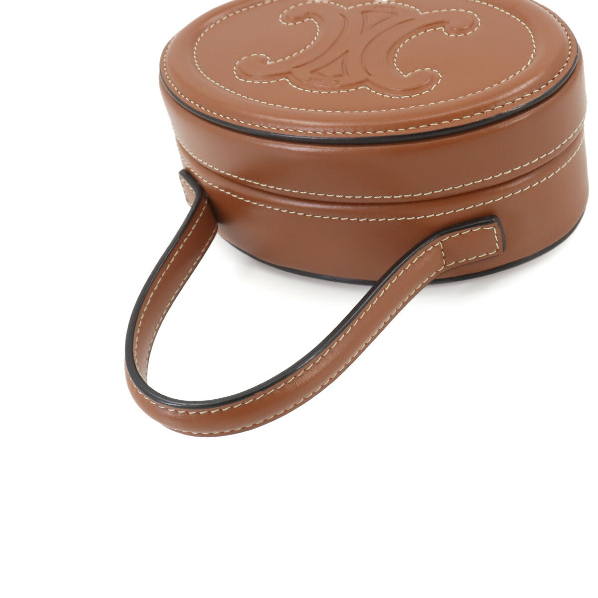 Oval Minaudiere Cuir Triomphe Hand Bag Leather Tan 198613