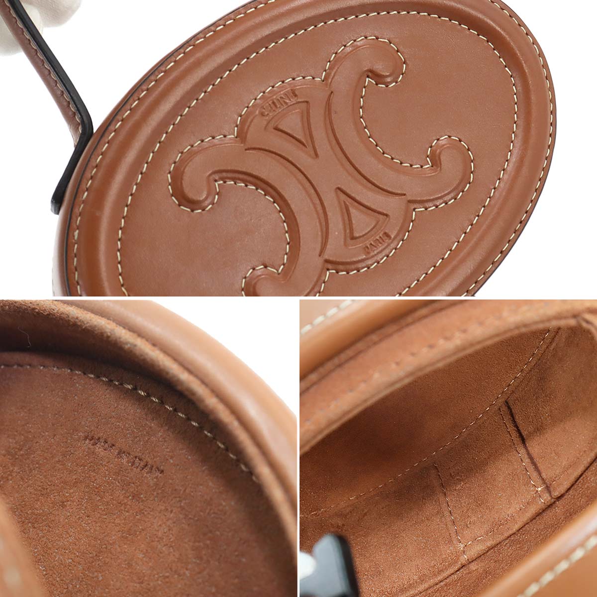 Oval Minaudiere Cuir Triomphe Hand Bag Leather Tan 198613