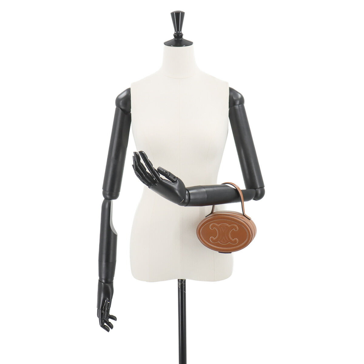 Oval Minaudiere Cuir Triomphe Hand Bag Leather Tan 198613